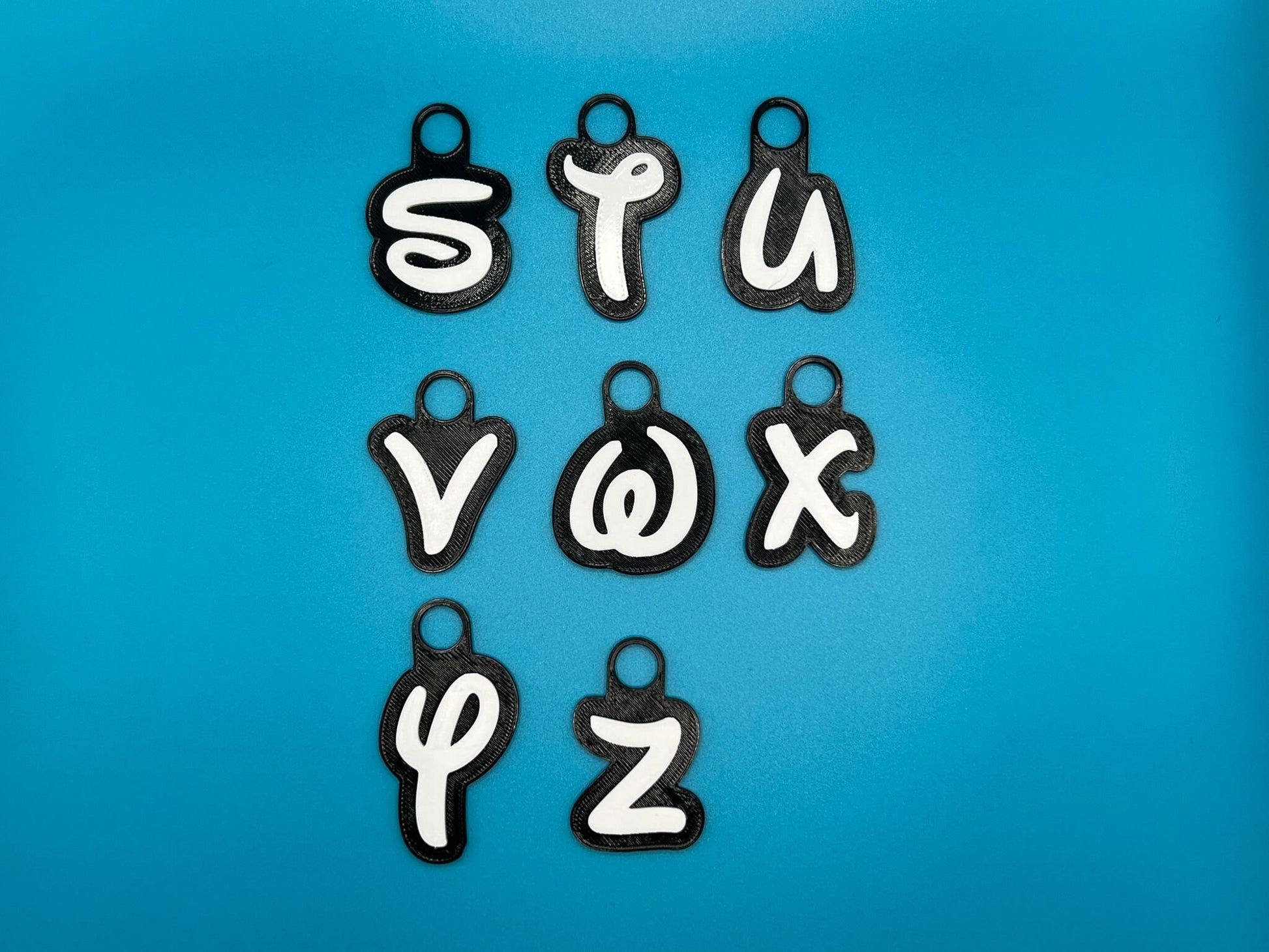 Custom Black and White Name Keyring - scale view