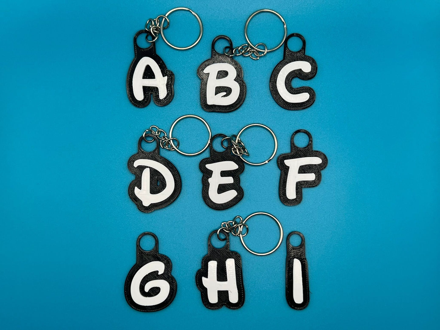 Custom Black and White Name Keyring - detail view